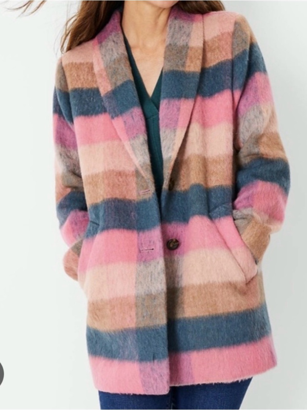 Ann Taylor Checked Boucle Cocoon Coat